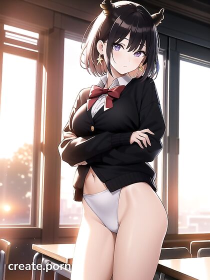 Fit Girl 18+ with Earrings and Perfect Medium Breasts in Seductive Hentai Action