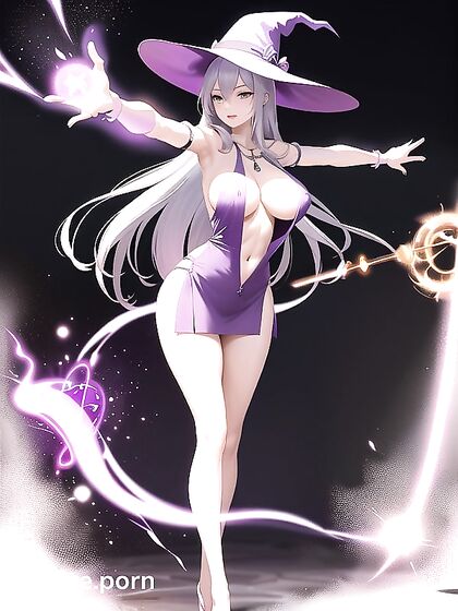 Purple-Haired Witch with Shoulders Bared in Seductive Hentai Action