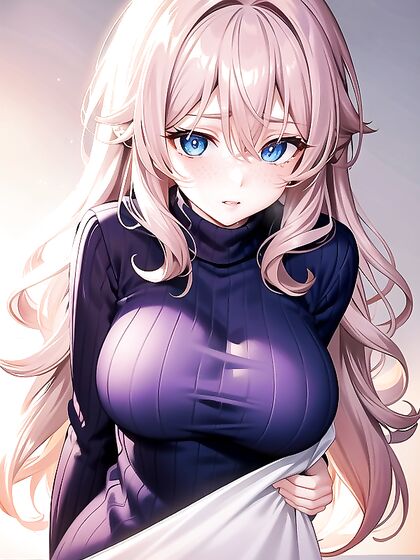 Vivid Purple Sweater and Hairpins Under Soft Lights in Seductive Hentai Action