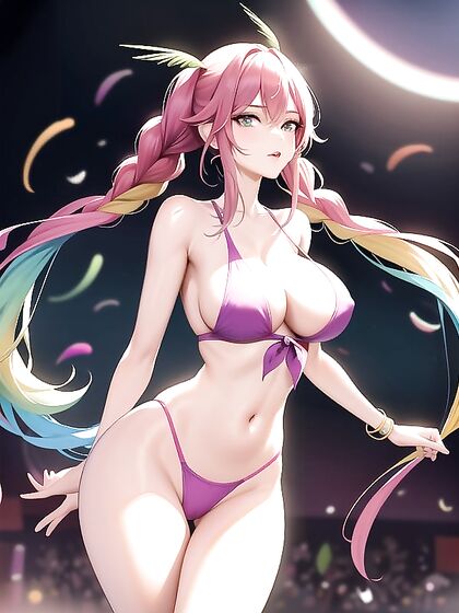 Girl 18+ with Rainbow-Colored Braids Shines at Festival Stage in hentai Action