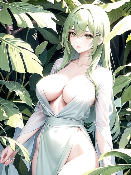 Girl 18+ with Twisted Green Ombre Hair in Close-Up Film Grain hentai Action