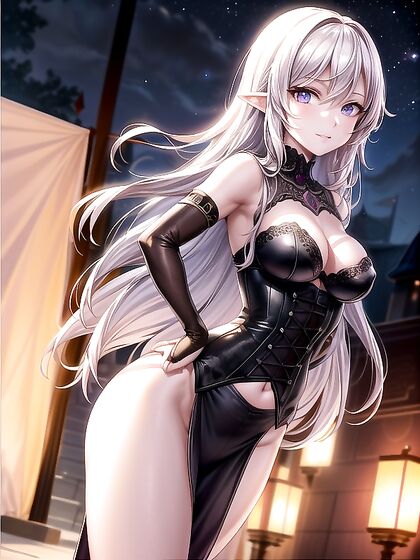 Sultry Elf in Corset Poses With Hands on Hips for Steamy Hentai Action