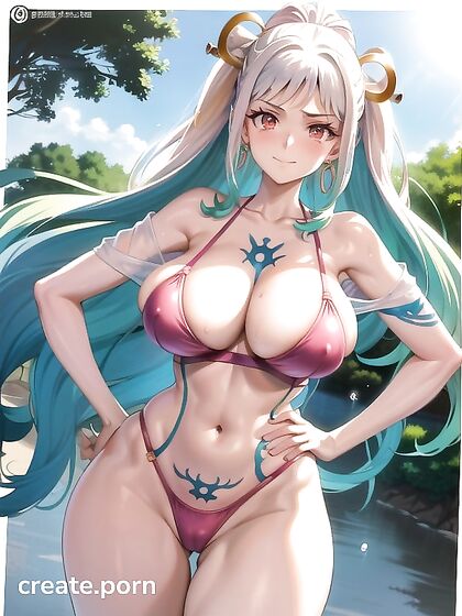 Yamato from One Piece Poses with Pale Skin and Hands on Hips in Seductive Hentai Scene