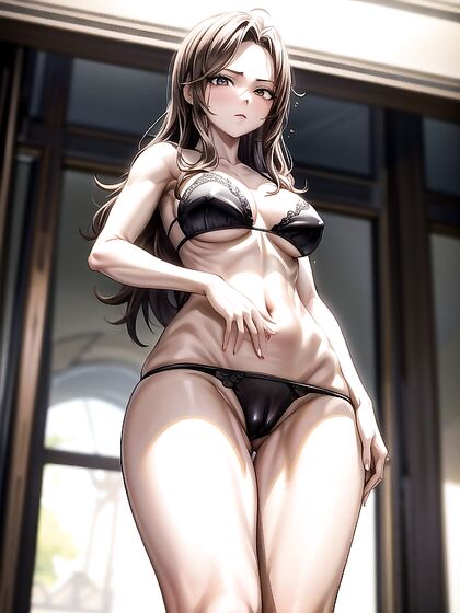 Bottom-Up View of Small Breasts and CamelToe in naughty Hentai Action