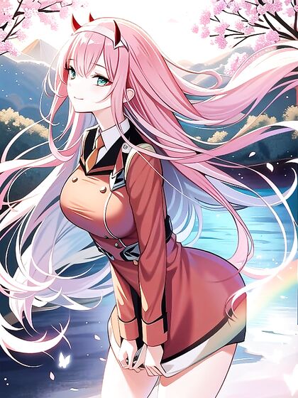 Zero Two from Darling in the FranXX Enjoying Iridescent Waters in Vibrant Hentai Scenes