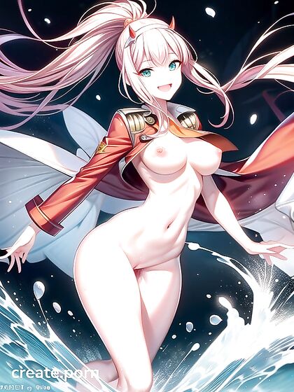 Sparkling Water on Her Nude Body with Sexy Ponytail in Hentai Action