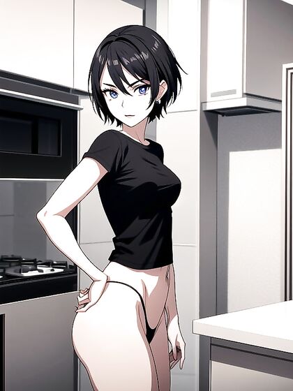 Loose Oversized Black Graphic Tee Turned intoSTEAMY Hentai Action