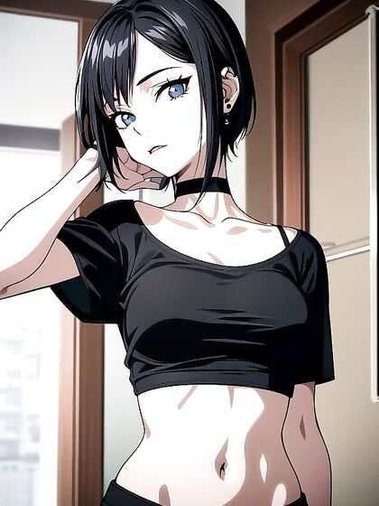 Oversized T-Shirt and Choker Harness Her Pleasure inSTEAMing Hentai Action