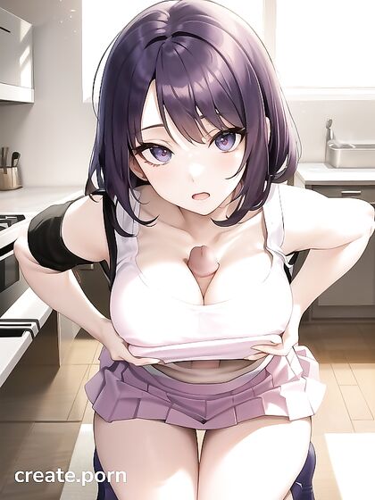 18-Year-Old Kneels with Hands on Hips for Seductive Hentai Pleasure