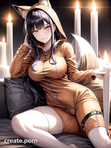 Cute Orange Fox Girl 18+’s Breasts Peek Out of Onesie in Blushing Hentai Scene