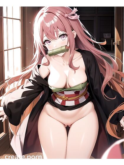 Nezuko from Demon Slayer Writhes in Warm Tentacle hentai Pleasure