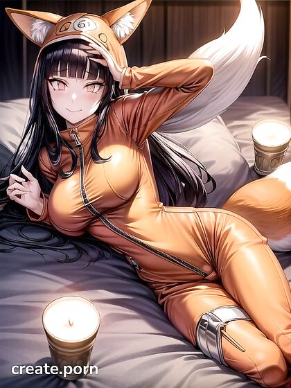 Hinata's Shy Smile and Glowing Skin Under Candlelight in Seductive Hentai Scene