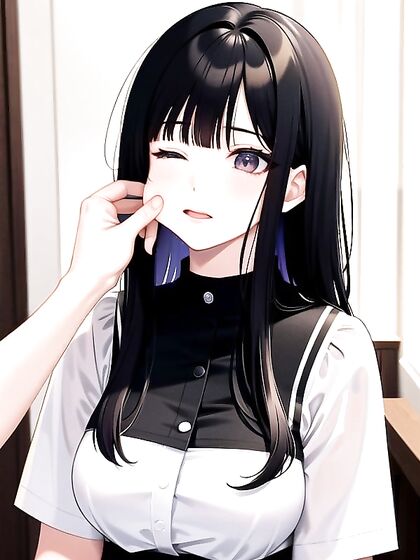 Black-Haired Gets Her Cheeks Teased in Busty Hentai Action