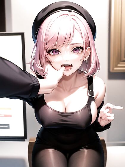 Pink-Haired Beauty Wears Beret for Seductive Solo Hentai Pleasure