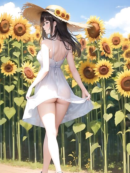 Girl 18+ Walks Blissfully Through Tall Sunflowers in Mesmerizing Hentai Scenes