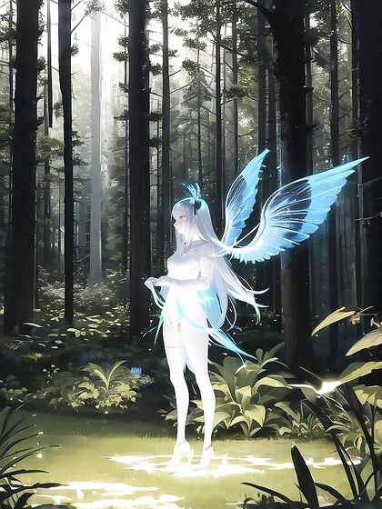 Gentle Spell Casting with Glowing Wings: A Mesmerizing Front View Hentai Experience