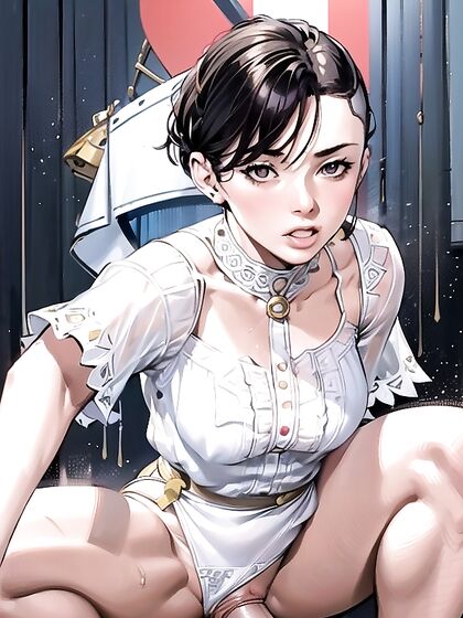 Multi-Colored Hair Beauty Poses Hands-On-Hips at Noon in Hot Hentai Action