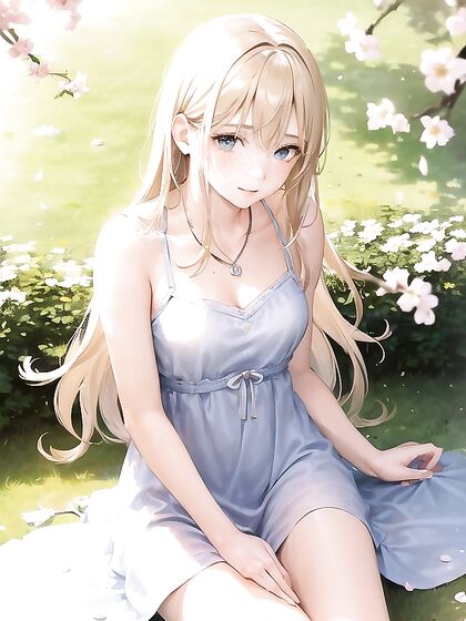 White Kitten Cuddles in Lap Amidst Falling Petals for Sensual Hentai Pleasure