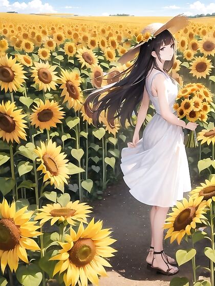 Girl 18+ Walks Blissfully Through Tall Sunflowers in Seductive Hentai Scene
