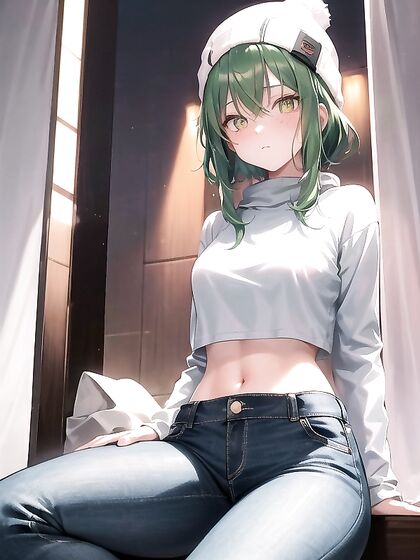 Green-Eyed Bobcut Babe in Extra Large Hoodie for Steamy Hentai Pleasure