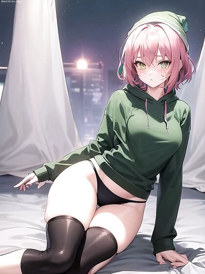 Small Breasts and XL Hoodie: A Seductive Green Outfit Anime Fantasy