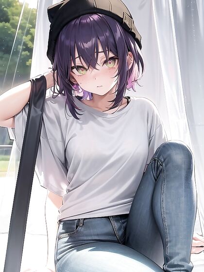 Freckled beauty with green eyes teased in jeans for steamy hentai pleasure