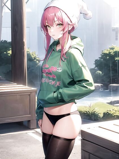 Teen 18+ with Glowing Eyes and Beanie in Seductive Hentai AI Image