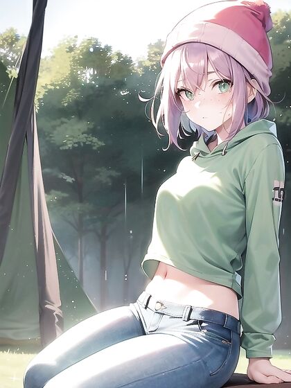 Raining Desires: Green-Eyed Beauty in Seductive Stockings for Steamy Hentai Pleasure