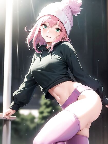 Pastel-Colored Cutie in XL Hoodie Shows Off Small Breasts in Hentai Bliss