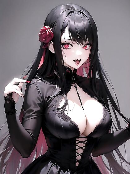 Gothic Beauty With Fangs and Bloody Lips in Seductive Hentai Action