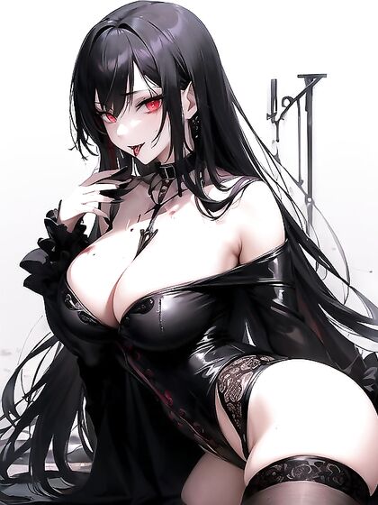 Fangs and -Drenched Lips in Dark Hairstyle Hentai Passion