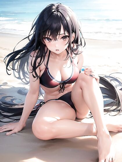 Beachgoer’s Hair Ruffles in the Sea Breeze During Steamy Front View hentai Action