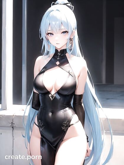 Kamisato Ayaka from Genshin Impact Nude with Light Blue Hair and Large Breasts in Hentai AI Image