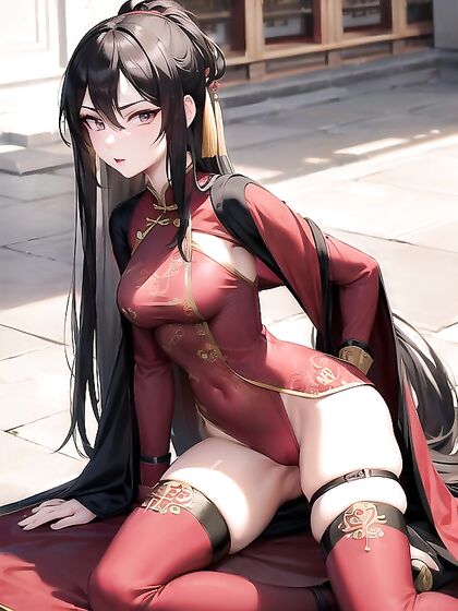 Mistress in Regal Chinese Attire Dominates in Seductive Femdom Hentai Scene