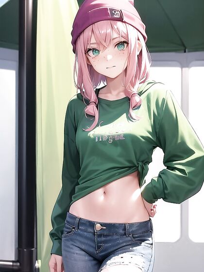 Pastel-Colored Seduction: Stockings and Green Outfit in Hentai Bliss