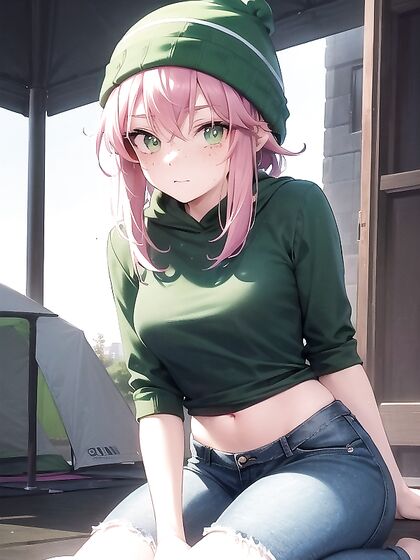 Hooded Cutie with Small Breasts Dressed in Green Seduces in Hentai AI Action