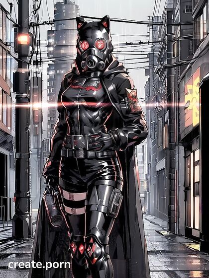 Muscular Man Roams Neon-Lit Cyberpunk City with Glowing Eyes in Steamy Hentai Action