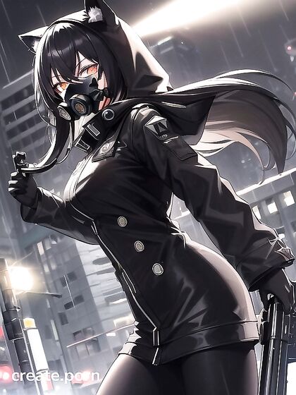 Nighttime Seduction: Woman in Black Hooded Coat and Leather Pants