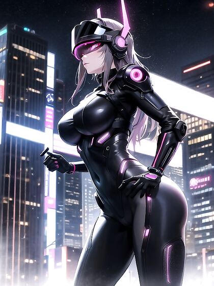 High-Tech Warrior in Sleek Armor Wields Plasma Rifle in Seductive Side View Hentai Scene
