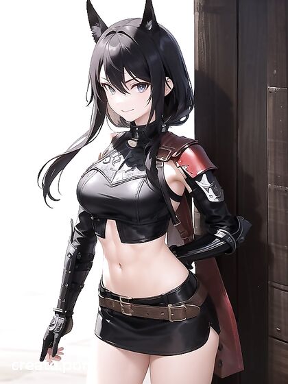 Intricately Patterned Black and Red Leather Tunic in Standing Hentai Solo Scene