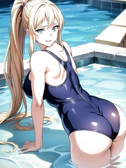 Wet School Swimsuit, Tongue Out, Open Mouth Hentai Delights