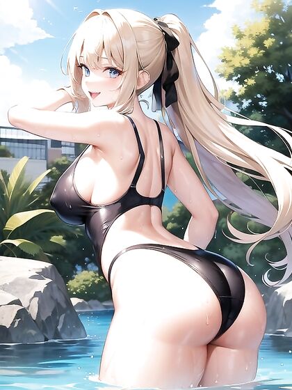 Woman Licks Her Lips by the Pool for Steamy Sweat-Filled Hentai Pleasure