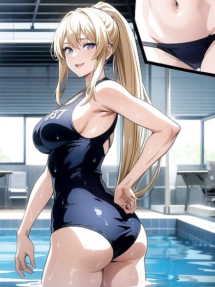 Wet School Swimsuit and Open-Mouthed Ass Play in hentai AIPorn