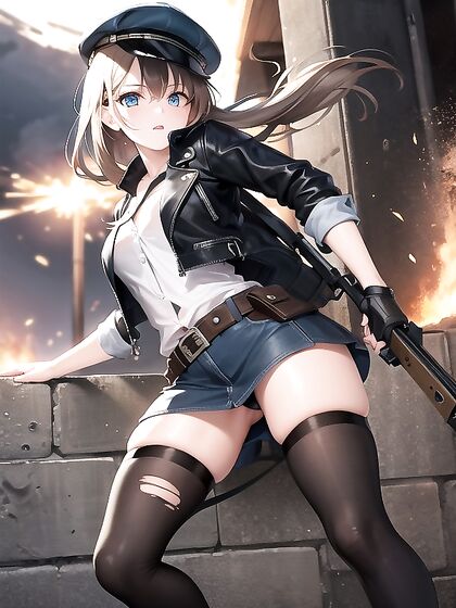 Vintage Gas Mask and Glowing Blue Eyes: War-Torn Fantasy with Distant Explosions and Rusty Rifle