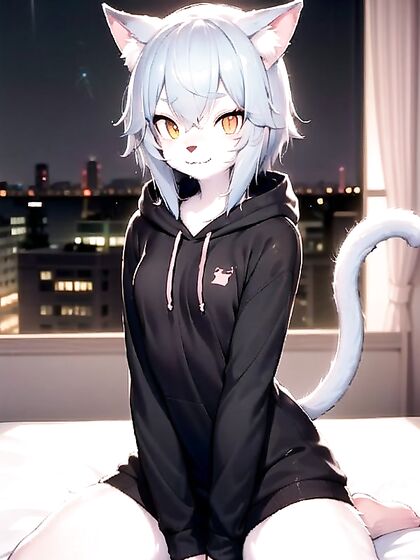 Hooded Babe with Small Breasts and Short Hair in Seductive Hentai Action