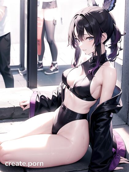 Surrounded by Many, Legs Crossed and Arms Raised in Ecstatic Hentai Pleasure