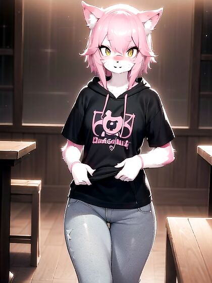 Freckled Girl 18+ with Glowing Eyes and Pink Hair in Seductive Hentai Action