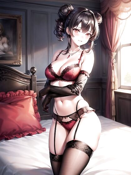 Red Lingerie and Sparkling Earrings Enhance Ultra-Detailed Hentai Pleasure