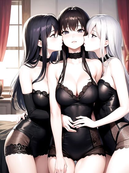 Triplets in Matching Lacy Lingerie Tease You in/front-view Hentai Action