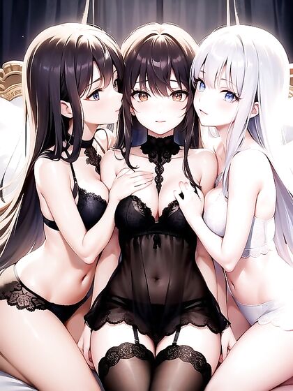 Triplet Girl 18+s in Matching Lacy Lingerie Share Whispered Secrets in Hentai Bliss